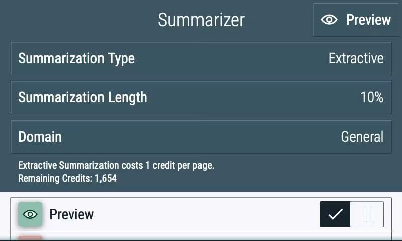 Xerox® Summarizer app's screen